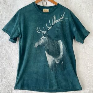 Vintage Y2K The Mountain Graphic Elk T Shirt Mens Medium Teal Blue Cotton Tee M